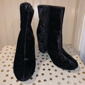 Suede black ankle heel booties boots